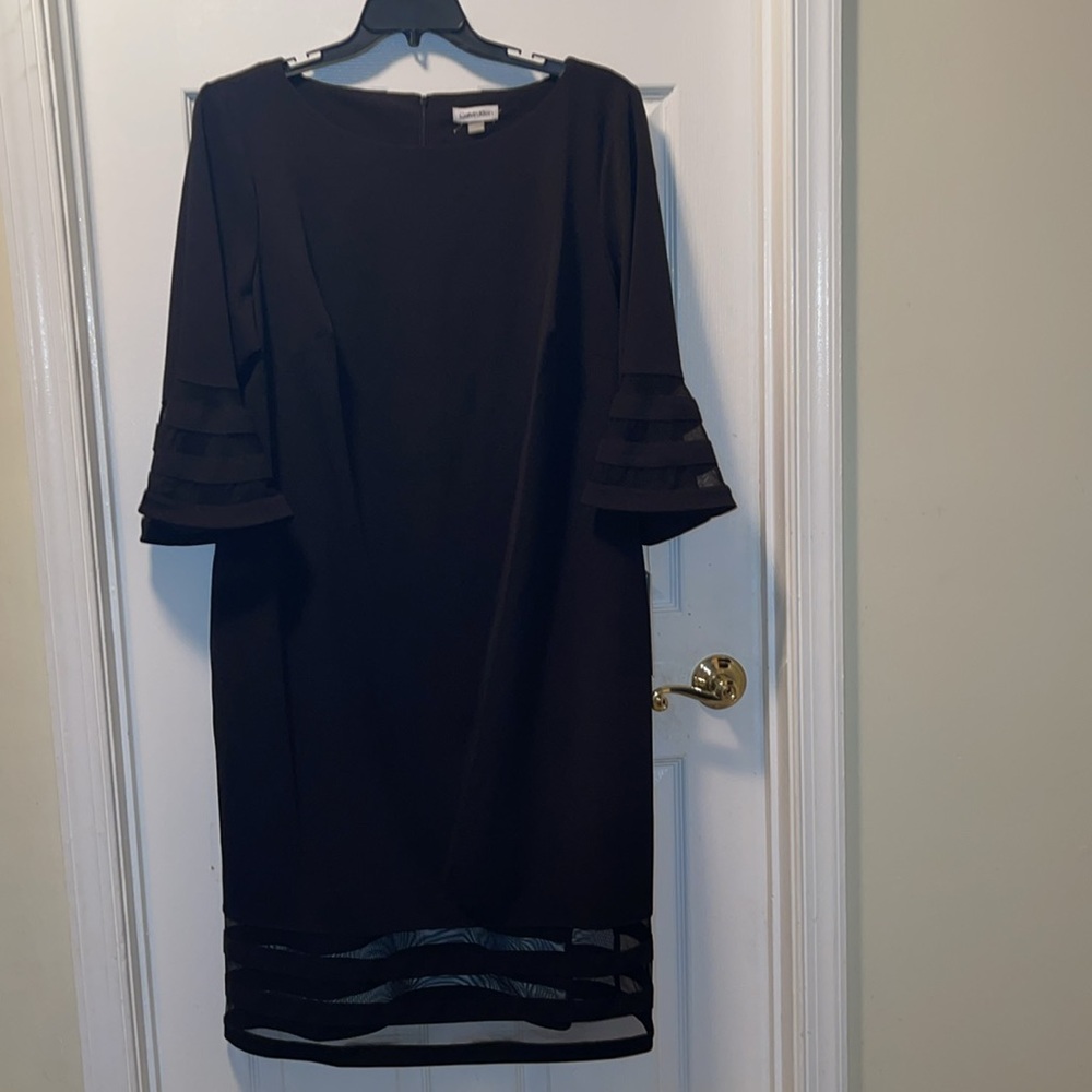 Calvin Klein plus size black 3Q illusion stripe bell sleeves sheath dress 20W - Picture 5 of 9